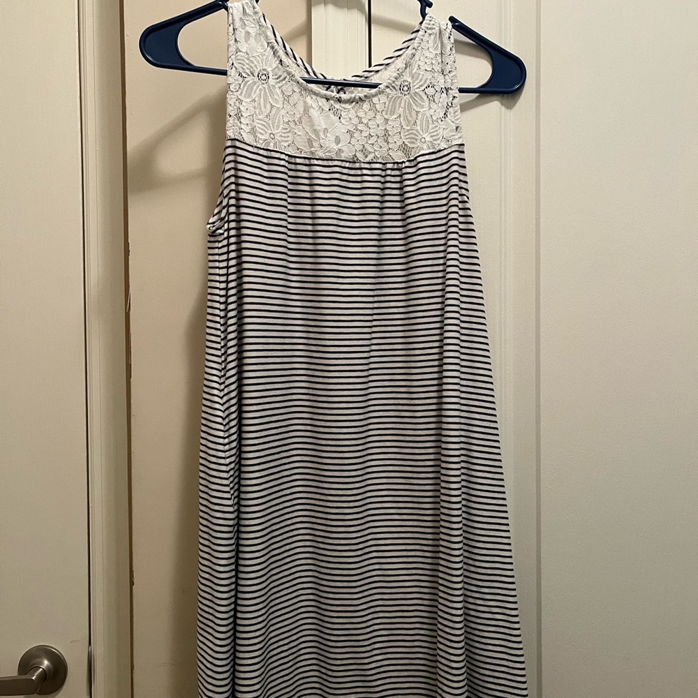 Striped Sleeveless Dress with Lace Detail